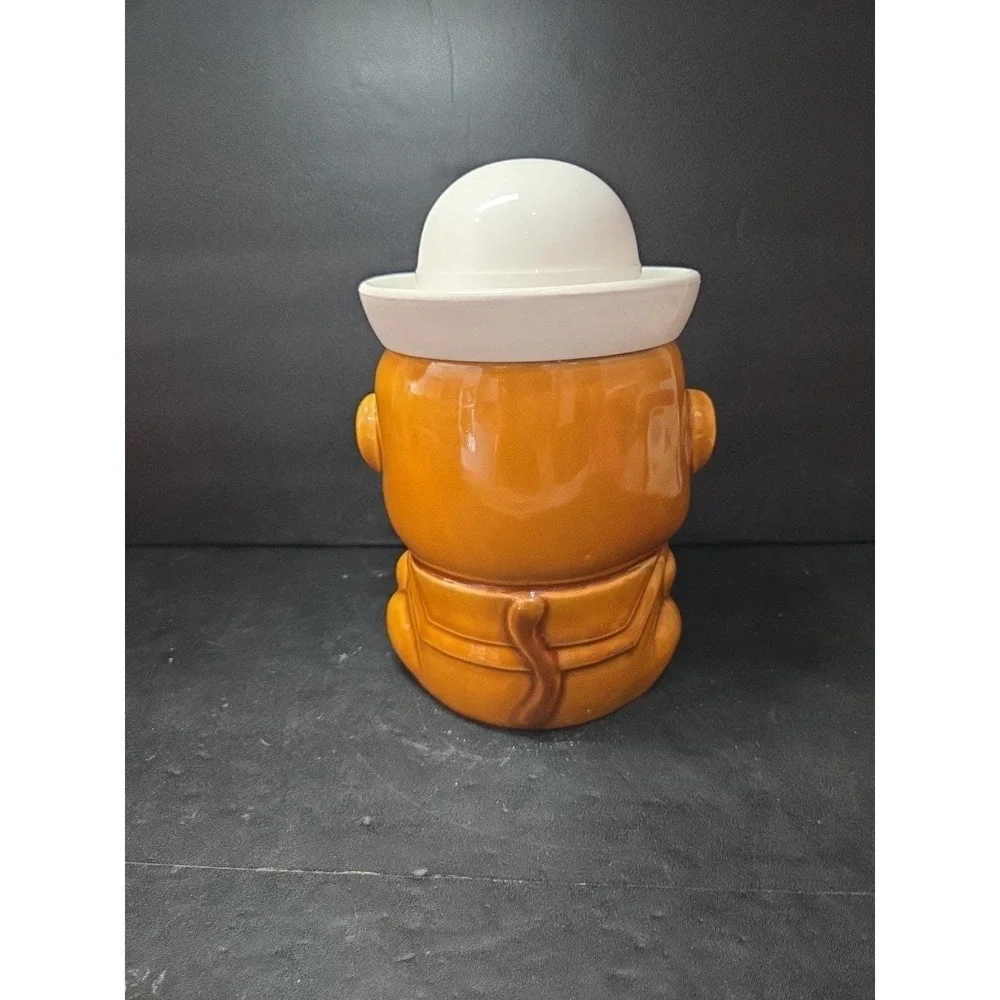 Monkey‎ Sailor Cookie Jar, Brown Ceramic Canister, White Hat Lid, Kitchen Decor